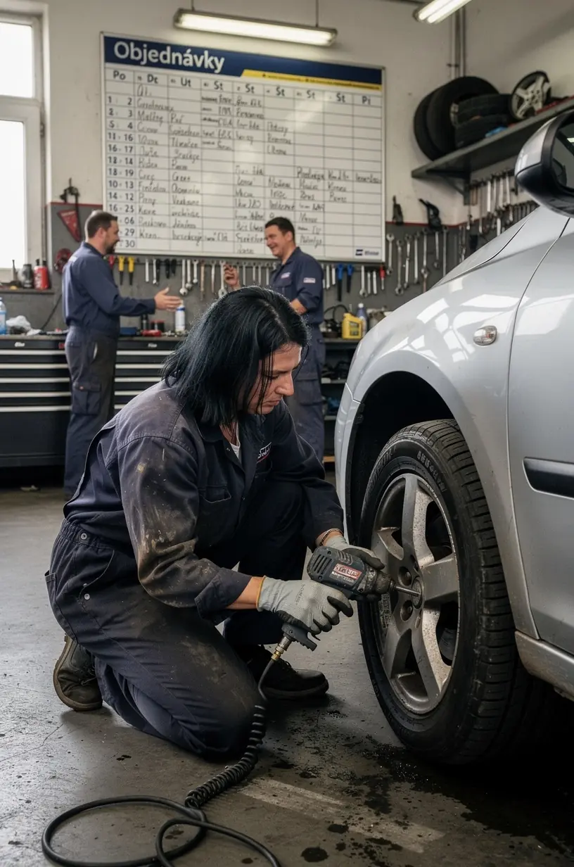 Zamestnanec autoservisu vykonáva testovanie elektronických systémov vozidla v modernom prostredí.