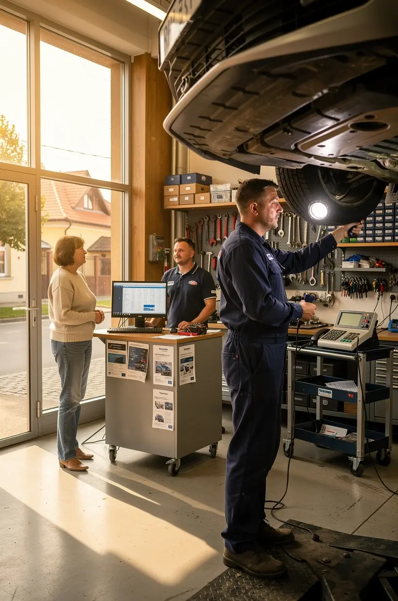 Servisný technik mení olej a filtre v motorovom priestore automobilu v autoservise.